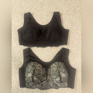 2-Pack Black / Cream Lace Sports Bra Camis – Size XXL (Fits XL/XXL)